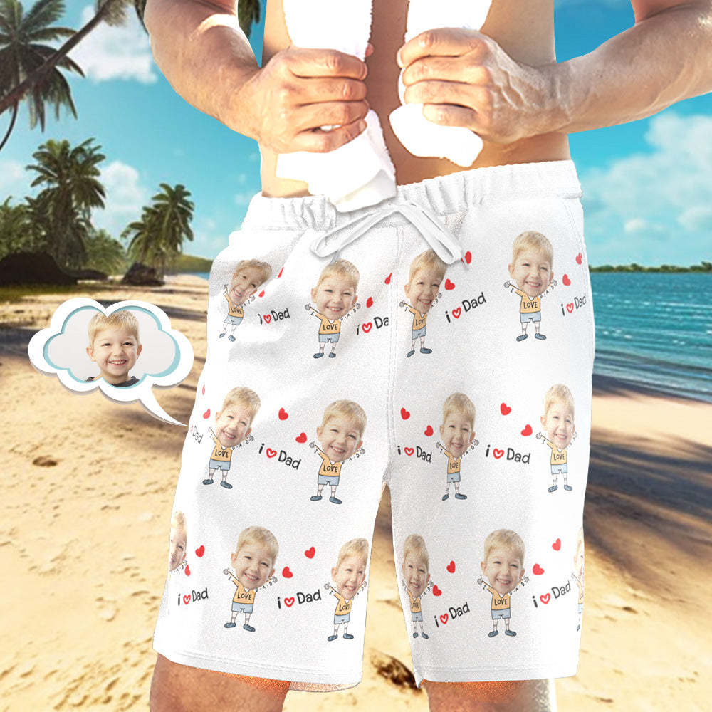 Custom Face Swim Trunks Personalized Beach Shorts Men's Casual Shorts Love Dad - MyFaceBoxer