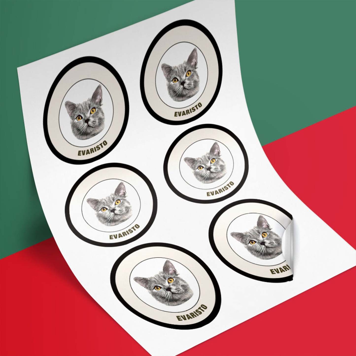 Custom Pet Face Sticker Personalized Face Photo Stickers for Pet Lover - Red & Green - MyFaceBoxer