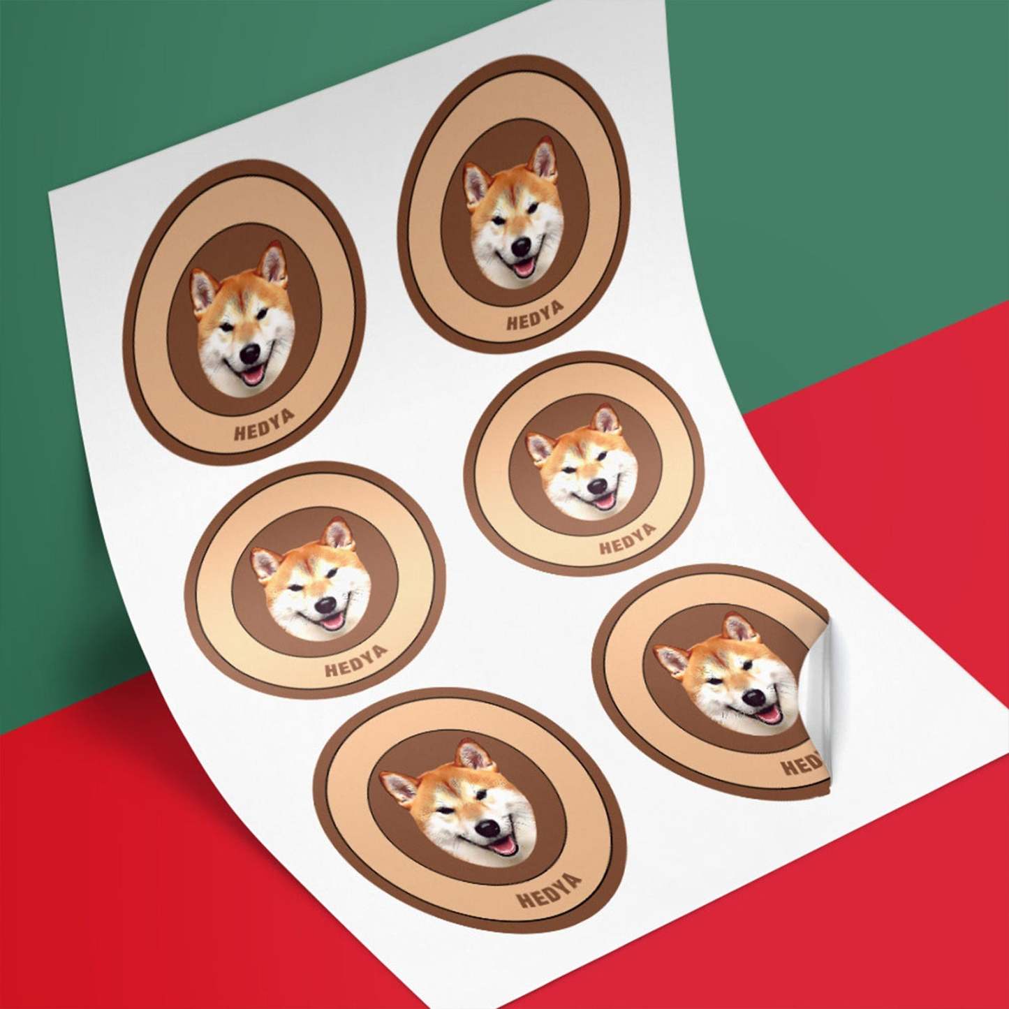 Custom Pet Face Sticker Personalized Face Photo Stickers for Pet Lover - Red & Green - MyFaceBoxer