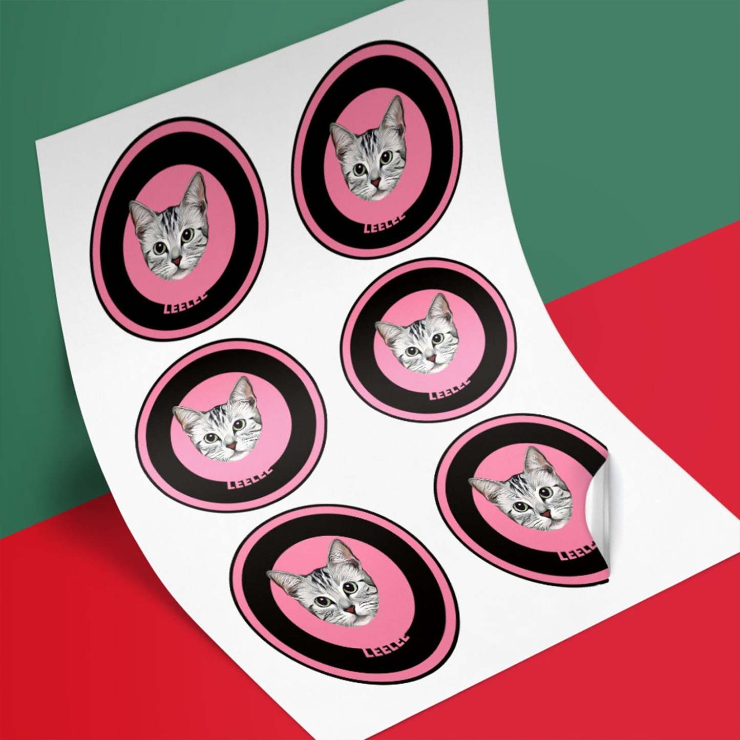 Custom Pet Face Sticker Personalized Face Photo Stickers for Pet Lover - Red & Green - MyFaceBoxer