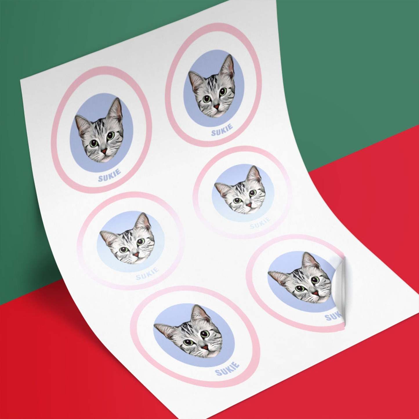 Custom Pet Face Sticker Personalized Face Photo Stickers for Pet Lover - Red & Green - MyFaceBoxer