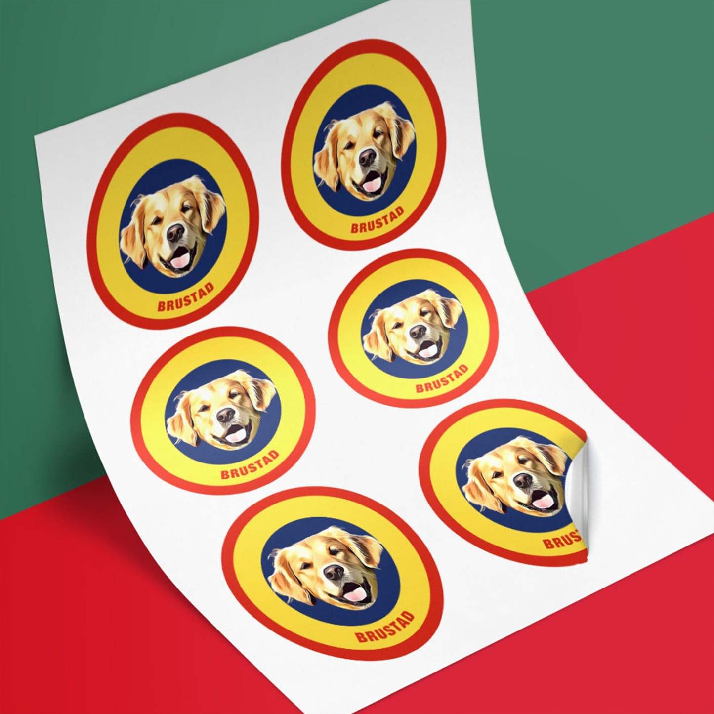 Custom Pet Face Sticker Personalized Face Photo Stickers for Pet Lover - Red & Green - MyFaceBoxer