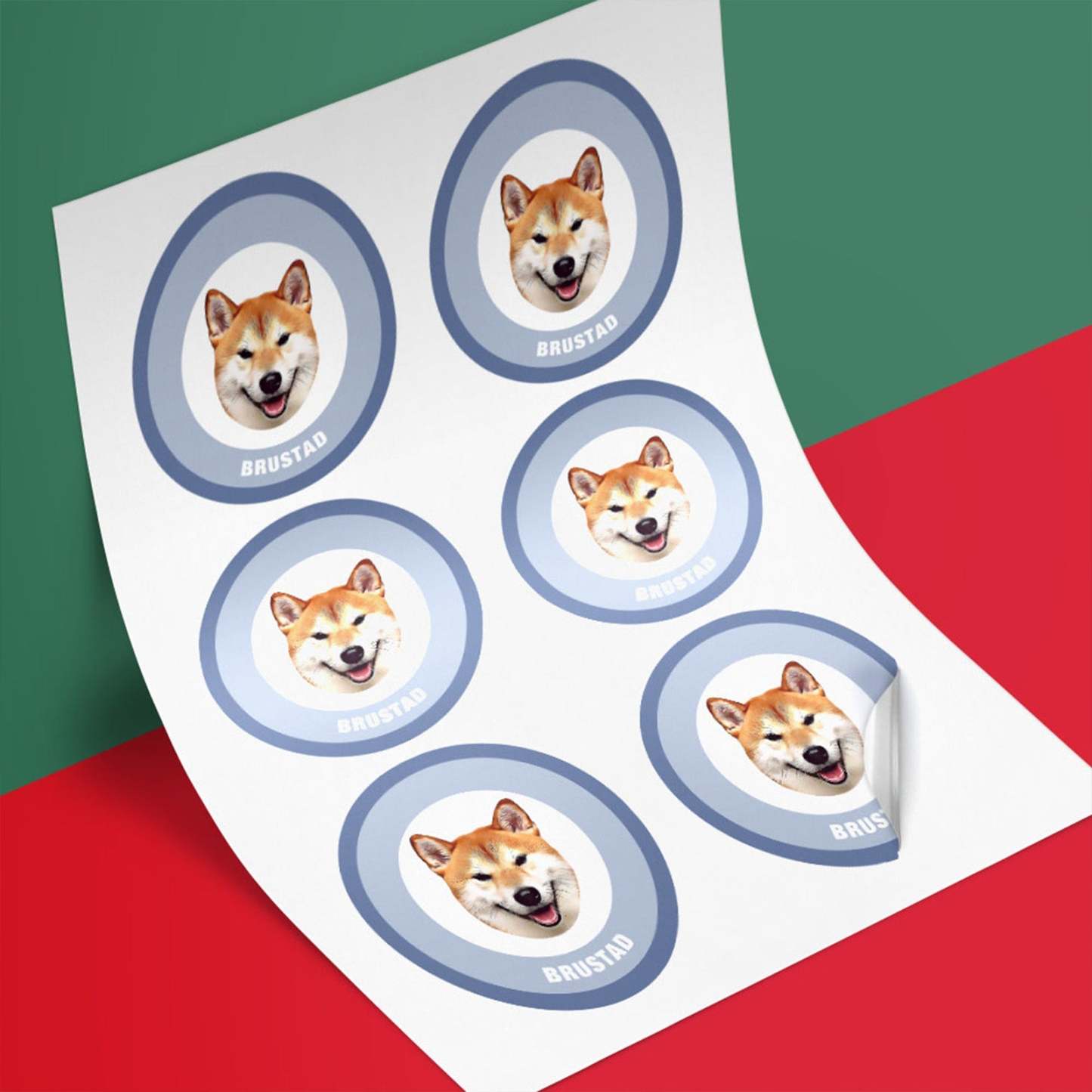 Custom Pet Face Sticker Personalized Face Photo Stickers for Pet Lover - Red & Green - MyFaceBoxer