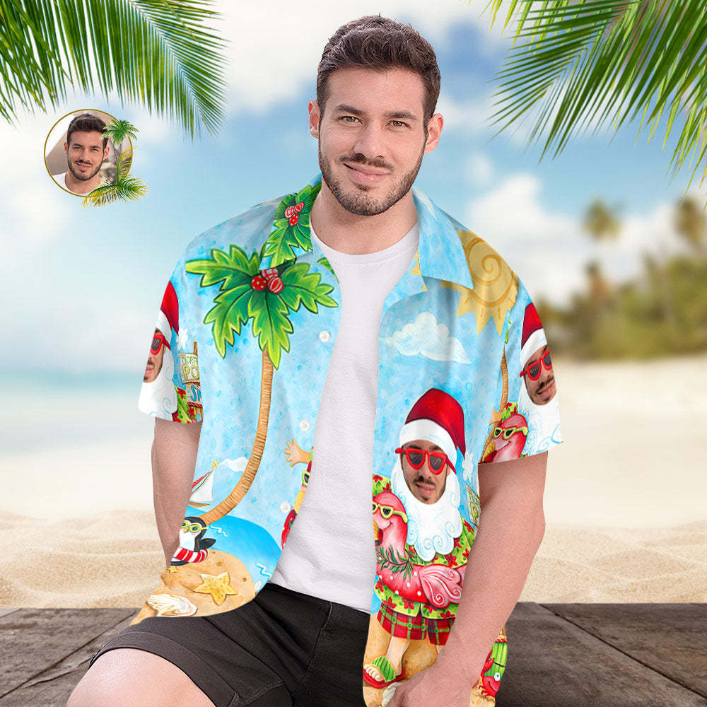Custom Men's Face Hawaiian Halloween Christmas Shirts Personalised Funky Santa Party Shirt - MyFaceBoxer