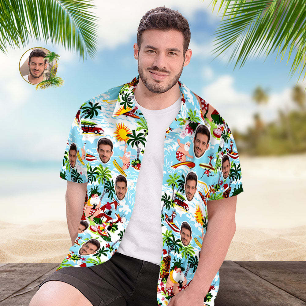 Custom Men's Santa Claus Party Tropical Ugly Hawaiian Christmas Shirts - MyFaceBoxer