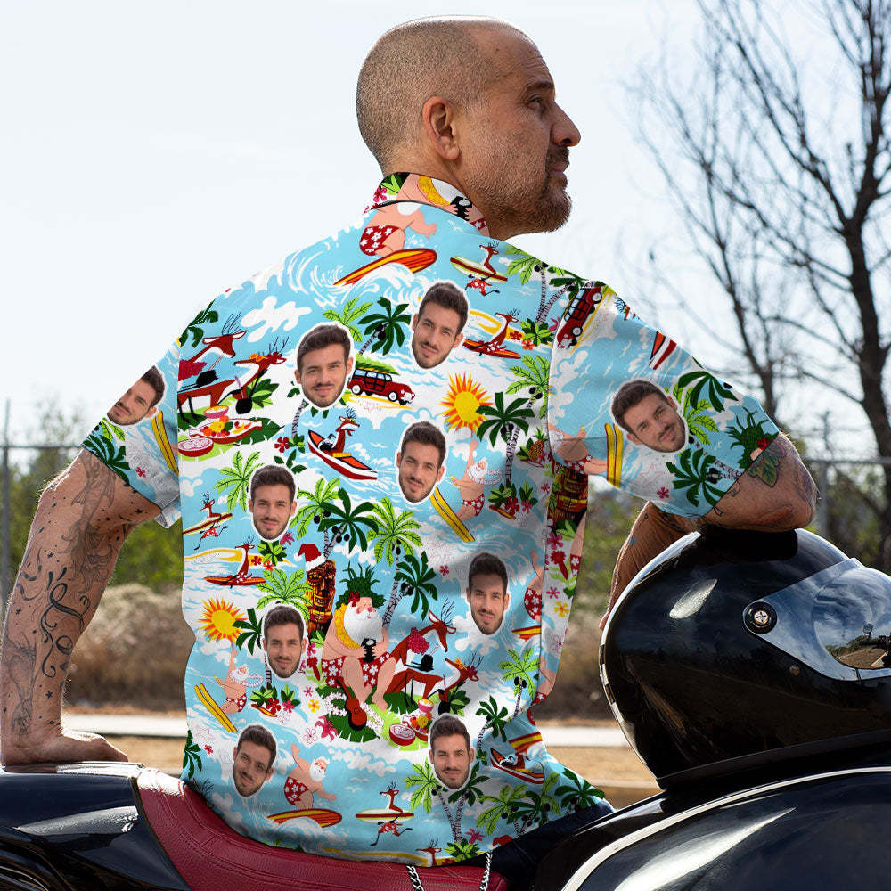 Custom Men's Santa Claus Party Tropical Ugly Hawaiian Christmas Shirts - MyFaceBoxer