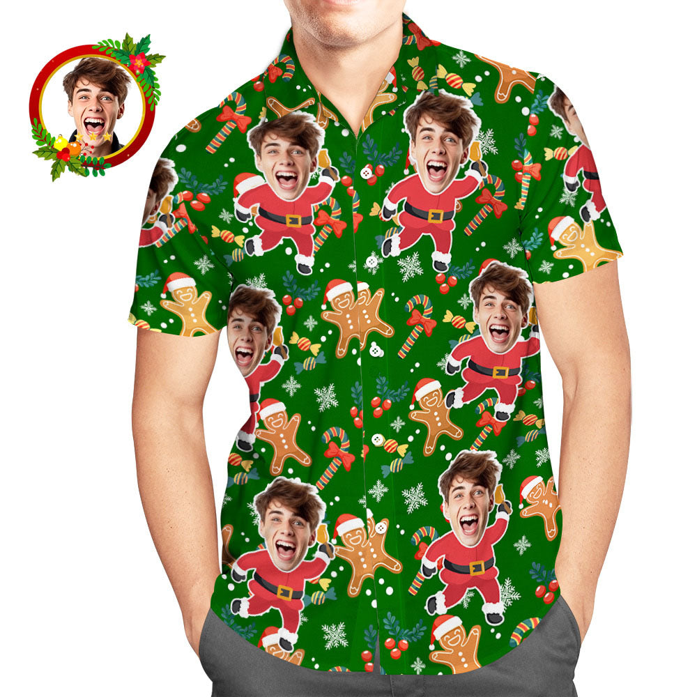 Custom Face Hawaiian Shirt Santa Gingerbread Man Men's Christmas Shirts - MyFaceBoxer