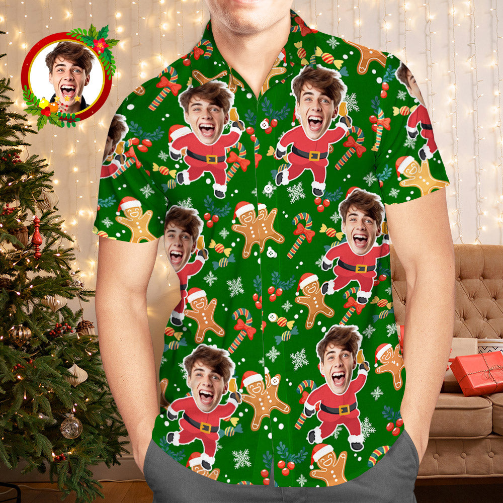 Custom Face Hawaiian Shirt Santa Gingerbread Man Men's Christmas Shirts - MyFaceBoxer