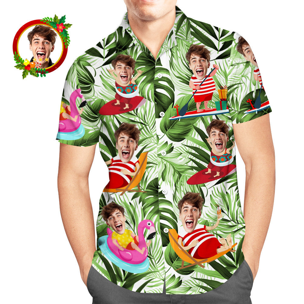 Custom Face Hawaiian Shirt Funny Tropical Aloha Beach Xmas Santa Claus Men's Christmas Shirts - MyFaceBoxer