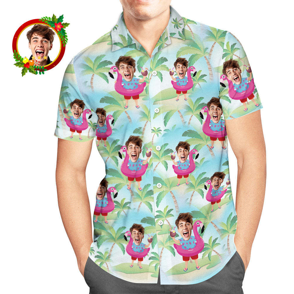 Custom Face Hawaiian Shirt Santa Claus With Flamingo Funny Aloha Men's Christmas Shirts - MyFaceBoxer