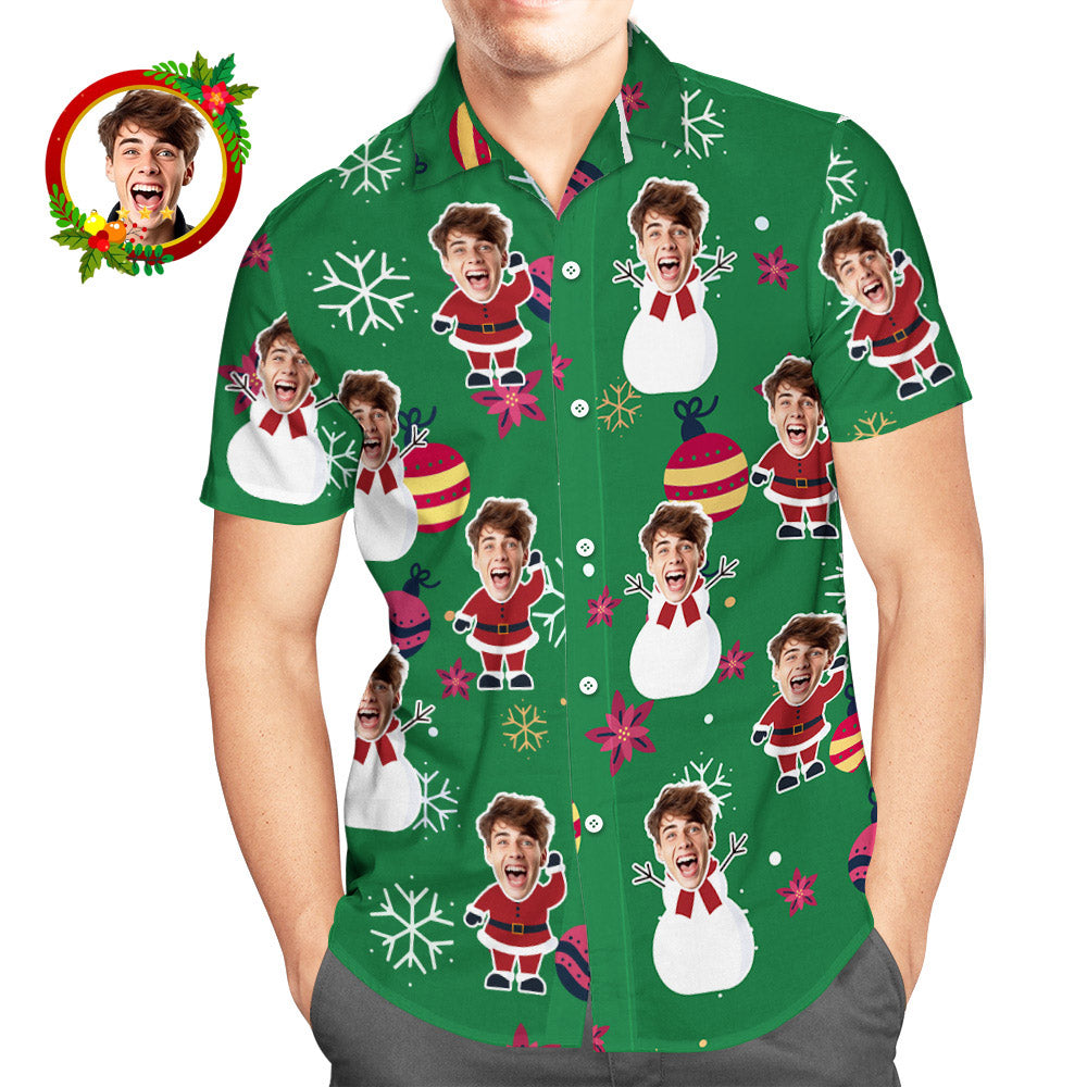Custom Face Hawaiian Shirt Christmas Ball Men's Christmas Shirts - MyFaceBoxer