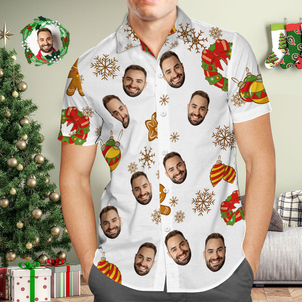 Custom Face Hawaiian Shirt White Hawaiian Shirts Christmas Gift for Him - MyFaceBoxer