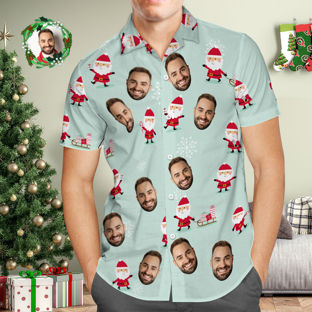 Custom Face Hawaiian Shirt Personalized Photo Hawaiian Shirts Santa Claus Christmas Gift for Him - MyFaceBoxer