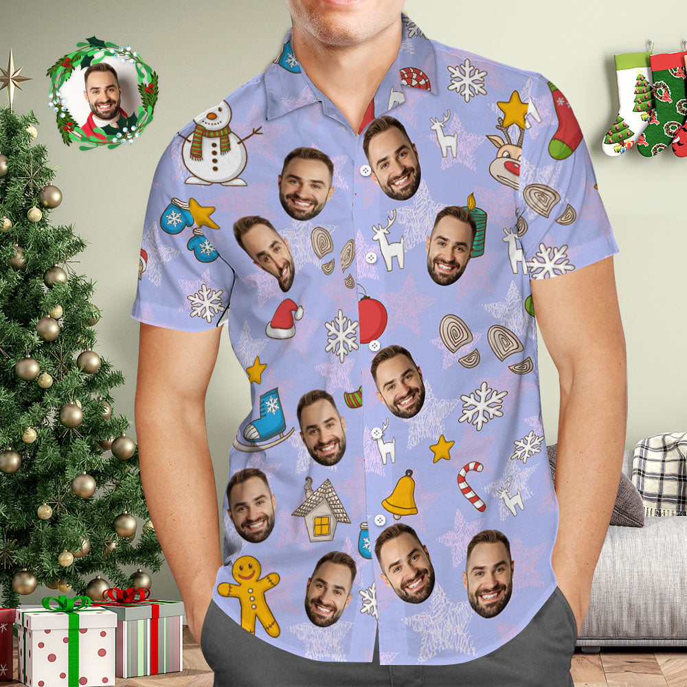 Custom Face Hawaiian Shirt Personalized Purple Hawaiian Shirts Christmas Gift for Him - MyFaceBoxer