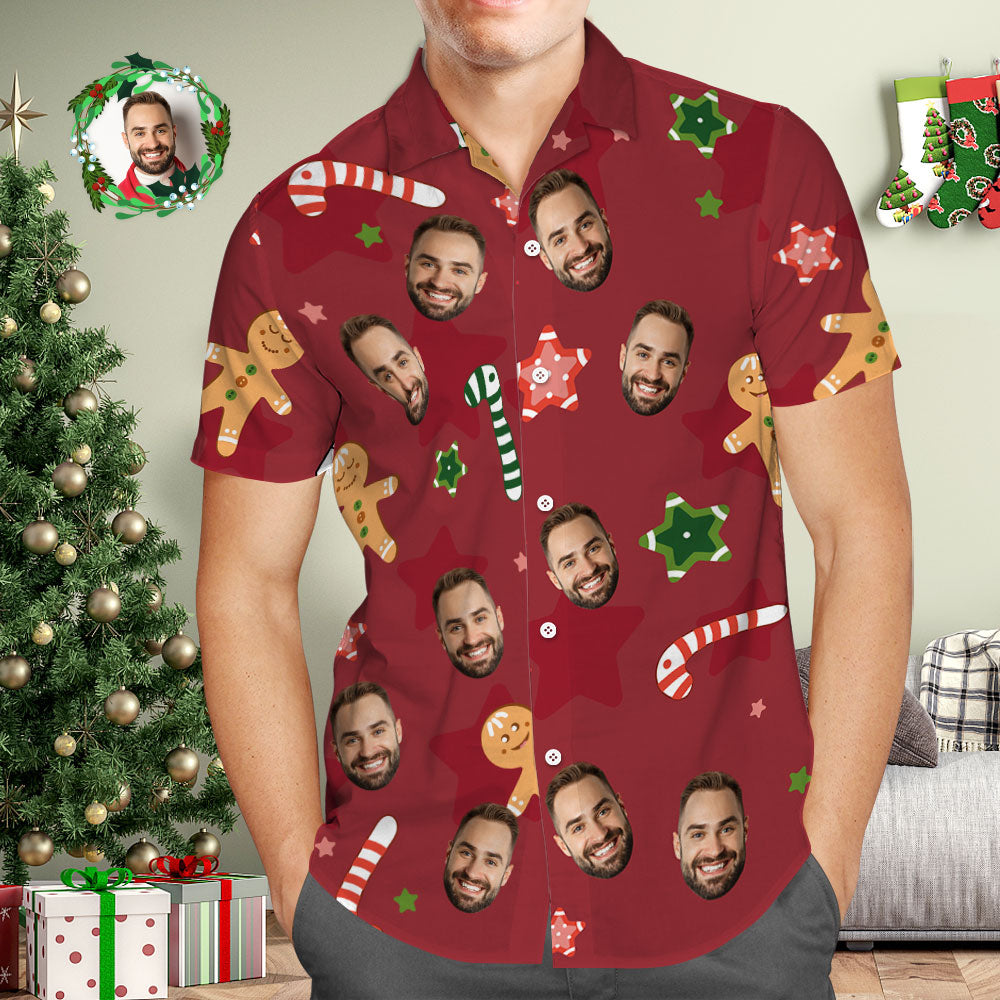 Custom Face Hawaiian Shirt Personalized Photo Red Hawaiian Shirts Christmas Gift for Him - MyFaceBoxer