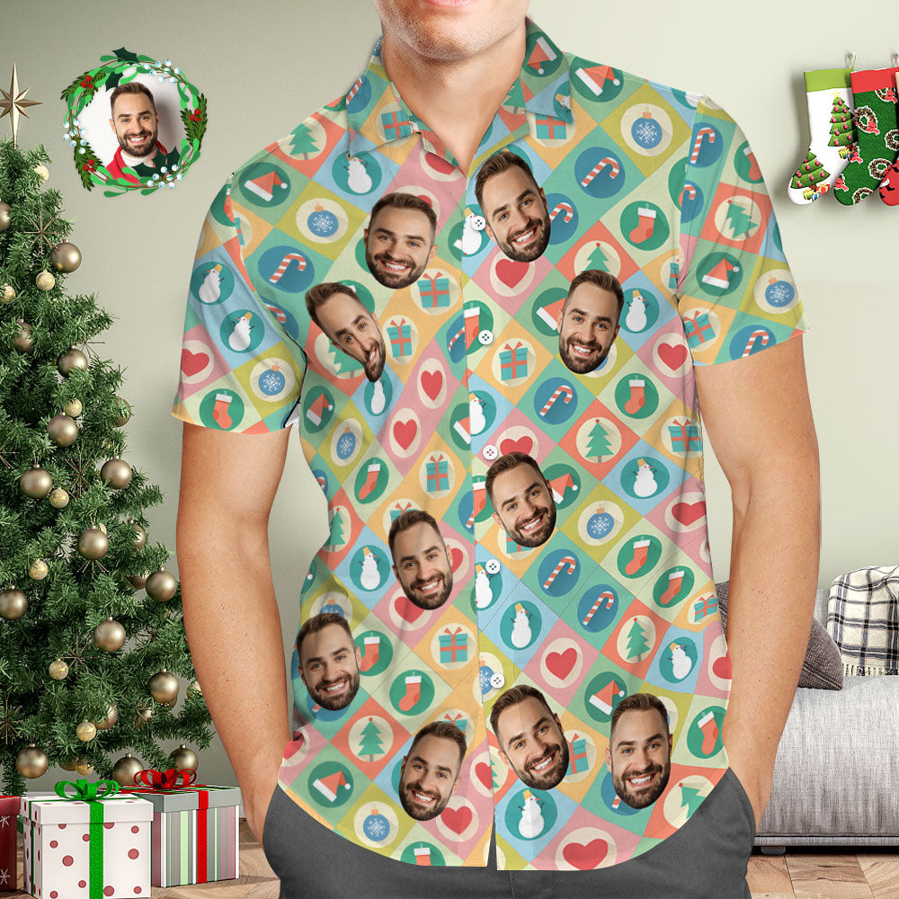 Custom Face Hawaiian Shirt Personalized Photo Hawaiian Shirts Merry Christmas Gift for Him - MyFaceBoxer