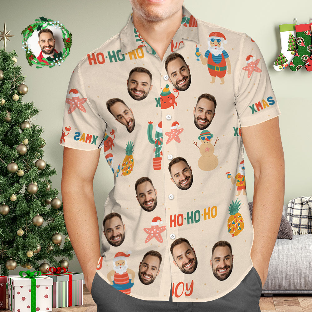 Custom Face Hawaiian Shirt Personalized Photo Hawaiian Shirts Xmas HOHOHO Merry Christmas - MyFaceBoxer