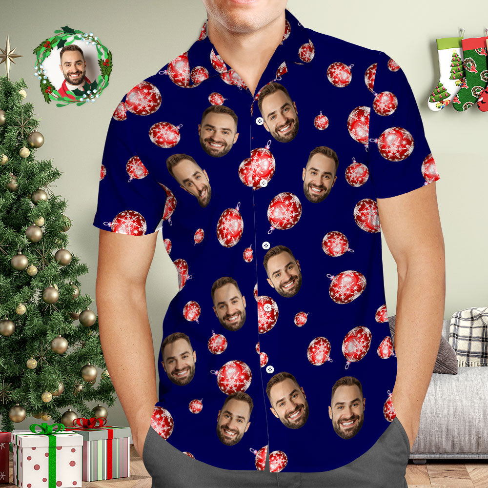 Custom Face Men's Hawaiian Shirt Personalized Photo Blue Hawaiian Shirts Merry Christmas - MyFaceBoxer