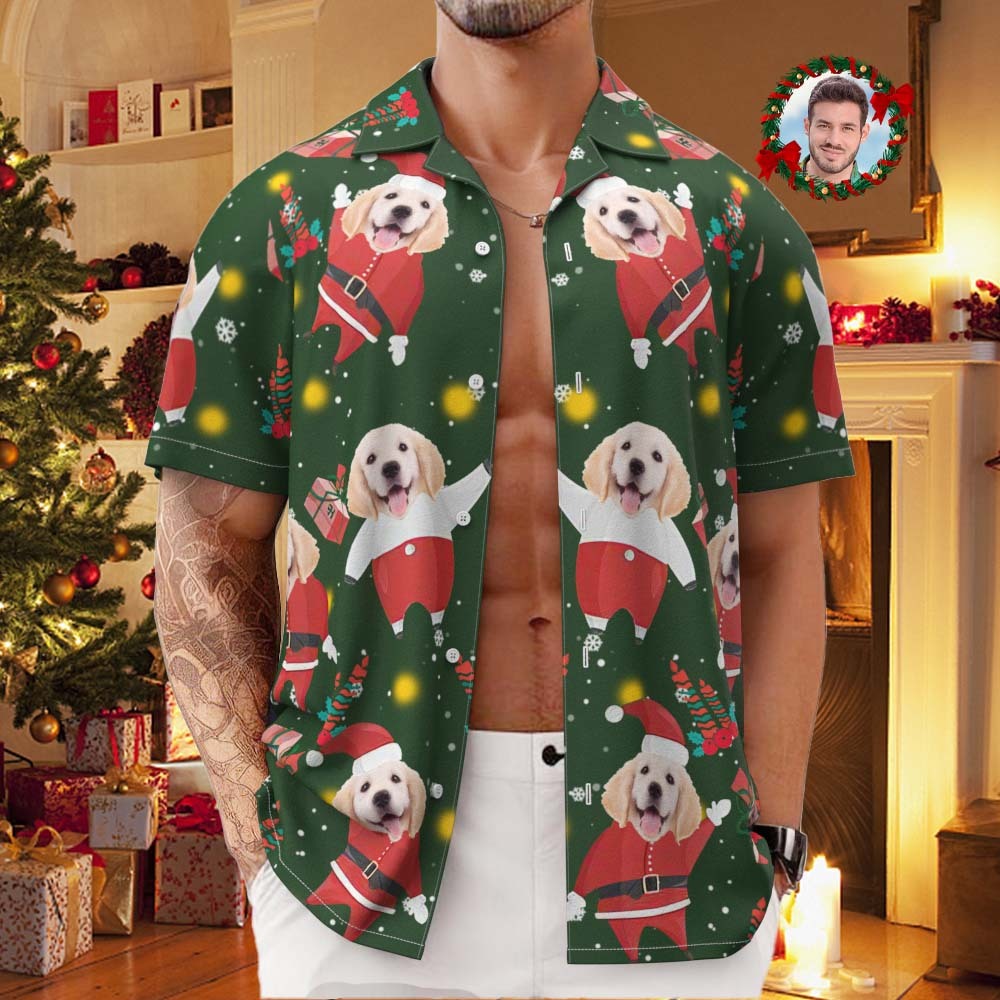 Custom Face All Over Print Men's Hawaiian Shirt The Pug Santa Custom Hawaiian Shirt - MyFaceBoxer