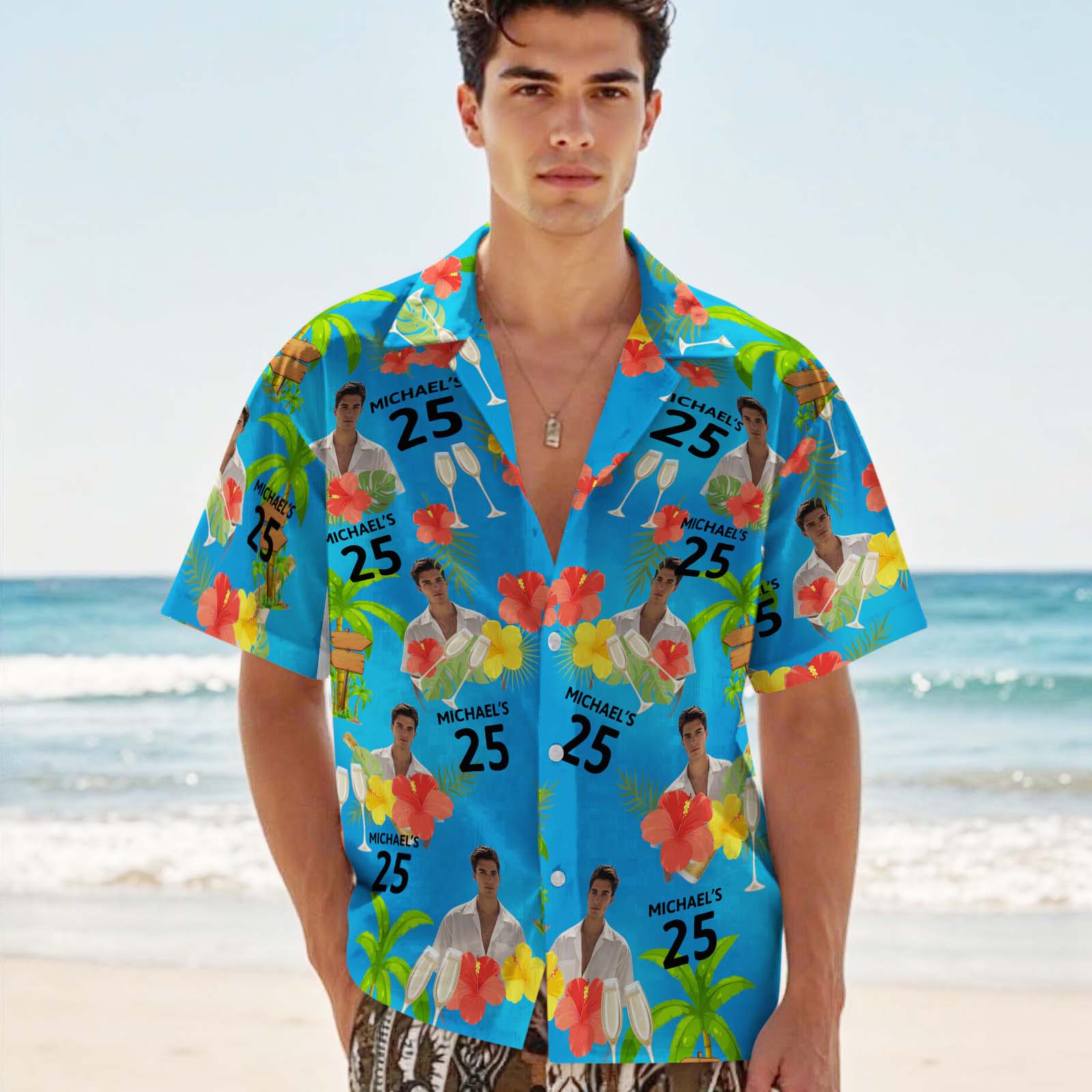 Custom Men's Hawaiian Shirt Personalized Age Birthday Aloha Shirt Gift for Him