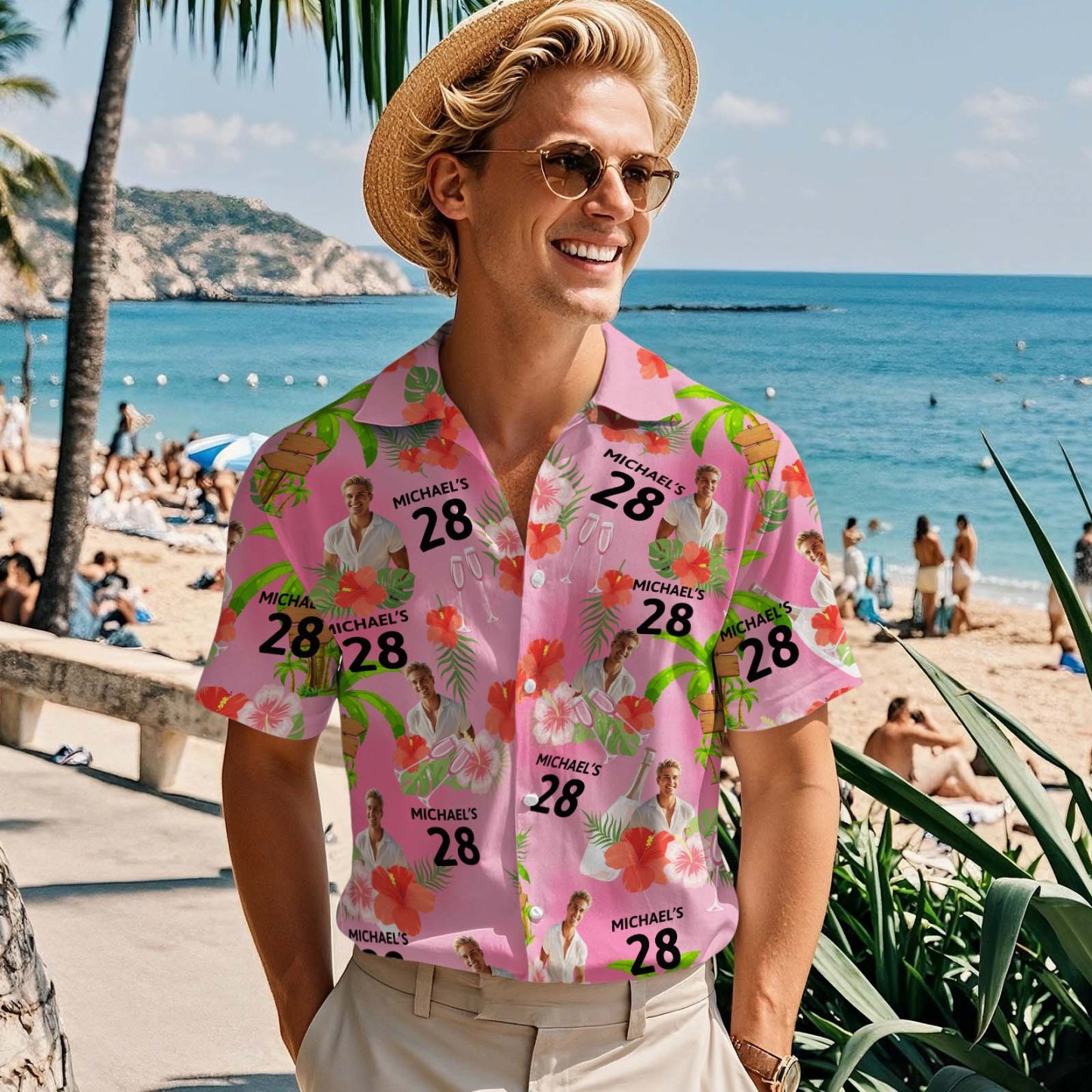 Custom Men's Hawaiian Shirt Personalized Birthday Aloha Shirt Gift for Him
