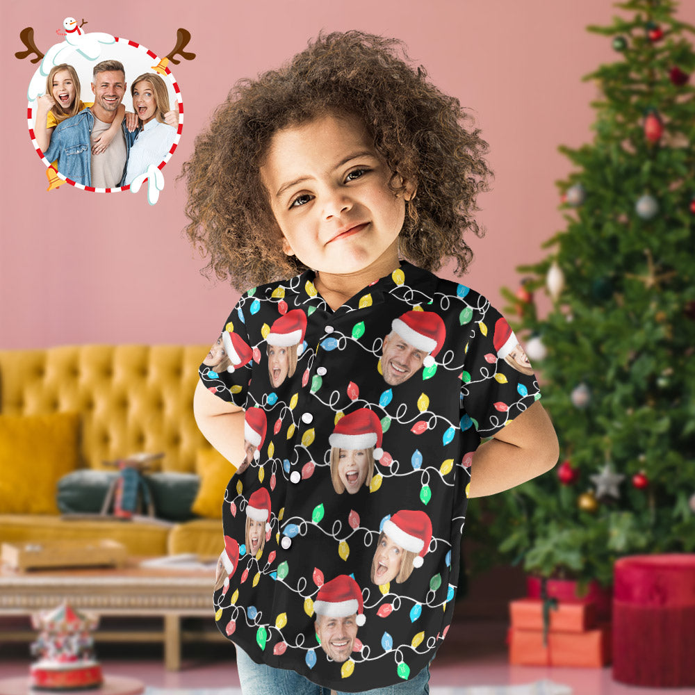 Custom Face Kid's Hawaiian Shirts Personalized Photo Christmas Family Xmas Leds Aloha Shirts - MyFaceBoxer