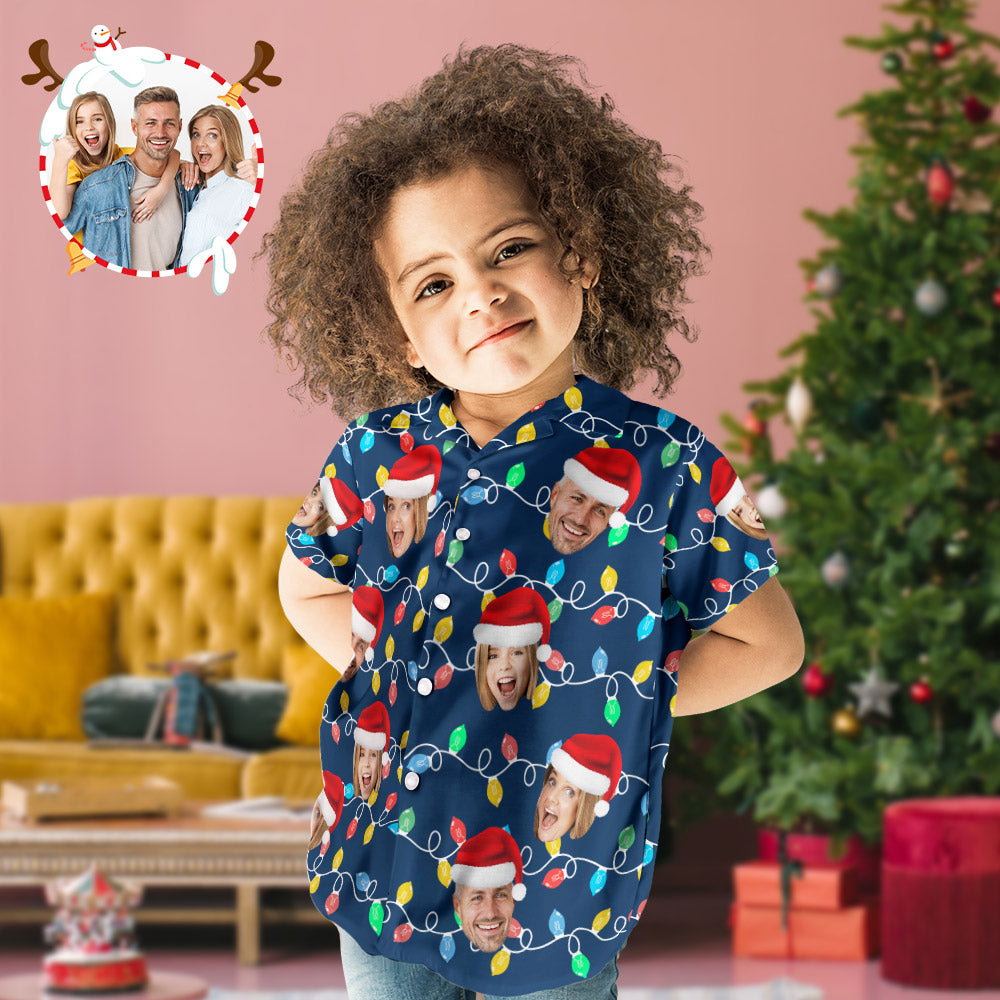 Custom Face Kid's Hawaiian Shirts Personalized Photo Christmas Family Xmas Leds Aloha Shirts - MyFaceBoxer