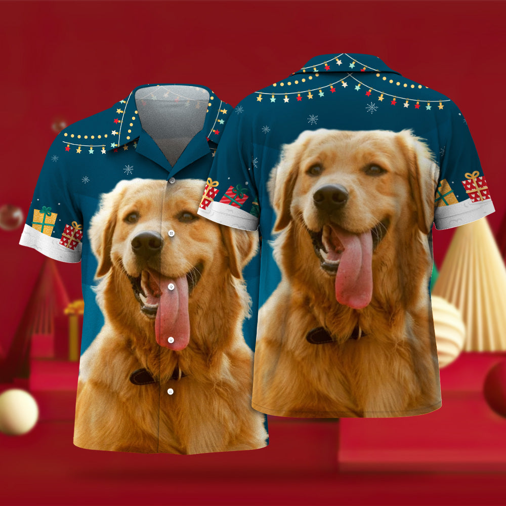 Custom Face Hawaiian Shirts Personalized Photo Gift Men's Christmas Shirts for Pet Lovers - Stars and Gifts - MyFaceBoxer