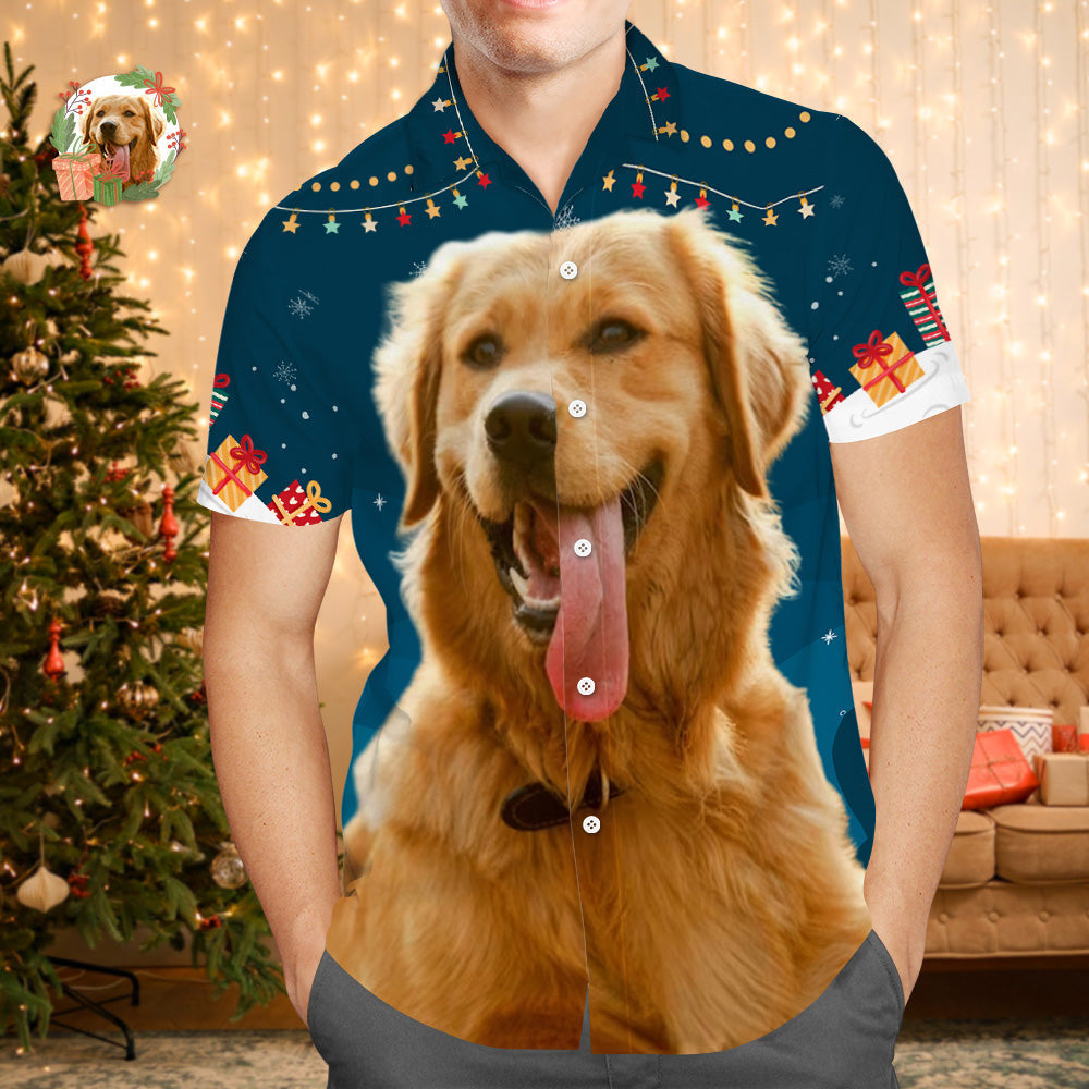 Custom Face Hawaiian Shirts Personalized Photo Gift Men's Christmas Shirts for Pet Lovers - Stars and Gifts - MyFaceBoxer