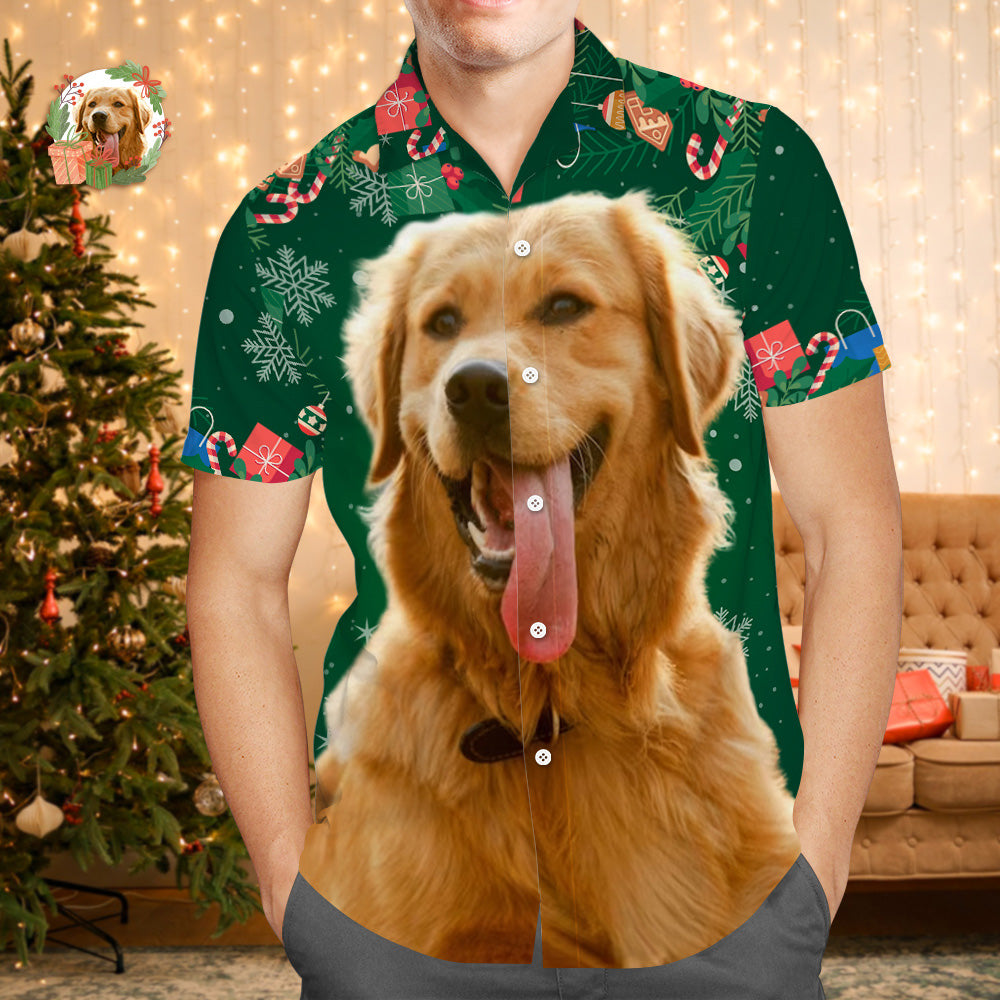 Custom Face Hawaiian Shirts Personalized Photo Gift Men's Christmas Shirts Gift for Pet Lovers - MyFaceBoxer