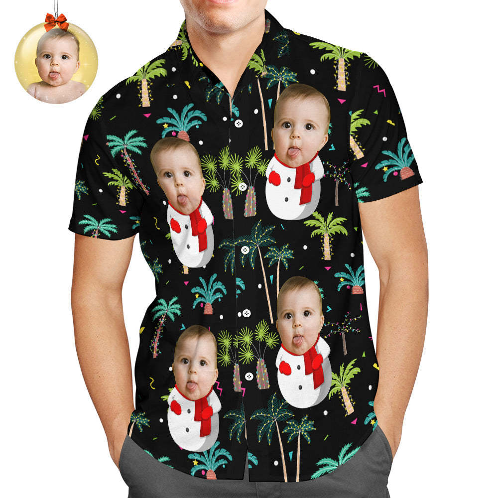 Custom Face Hawaiian Shirts Funny Face Snowman Christmas Shirts Gift - MyFaceBoxer