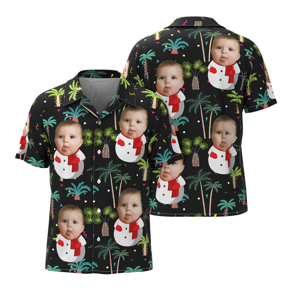 Custom Face Hawaiian Shirts Funny Face Snowman Christmas Shirts Gift - MyFaceBoxer