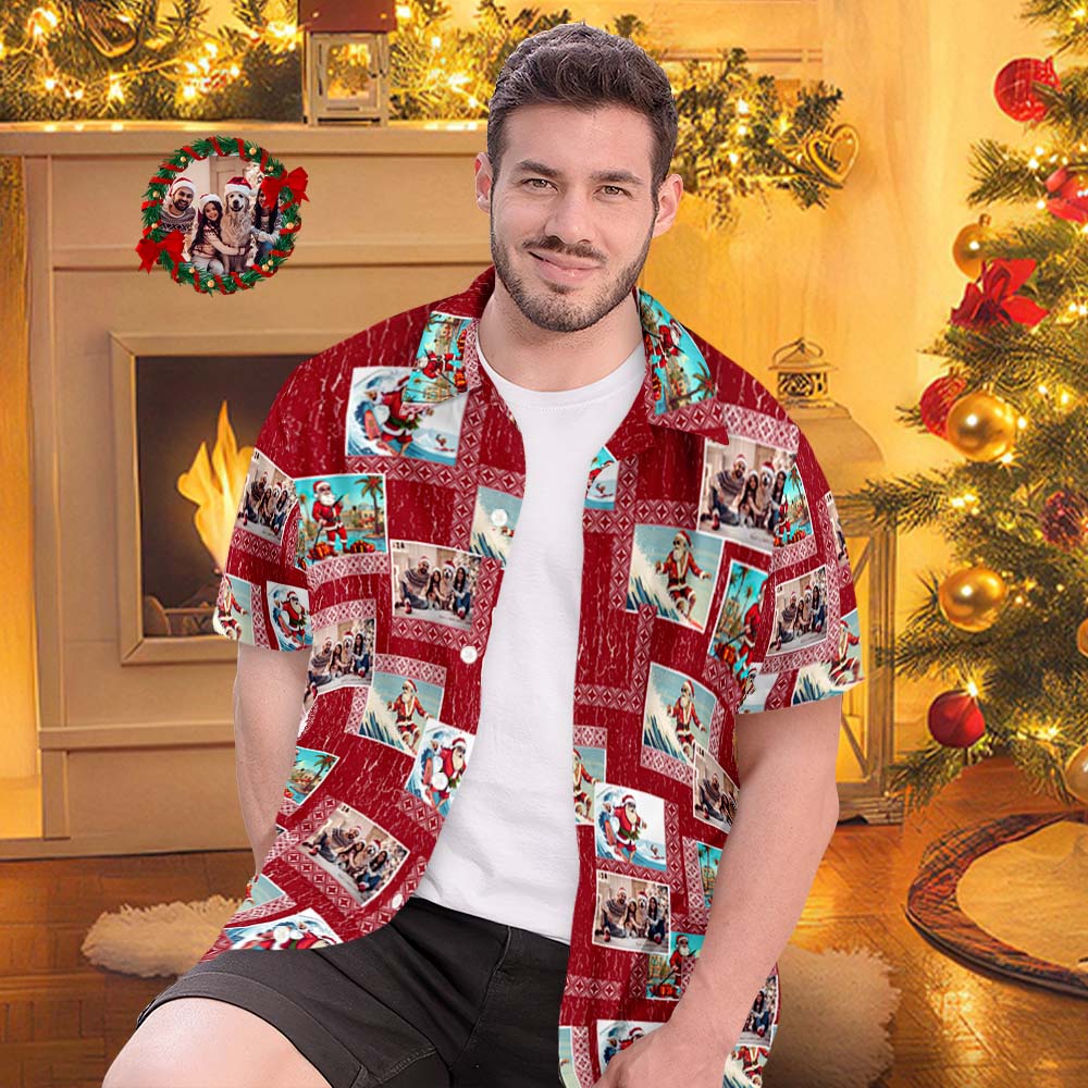 Custom Photo Hawaiian Shirts Personalized Photo Gift Men's Christmas Shirts Happy Family - MyFaceBoxer