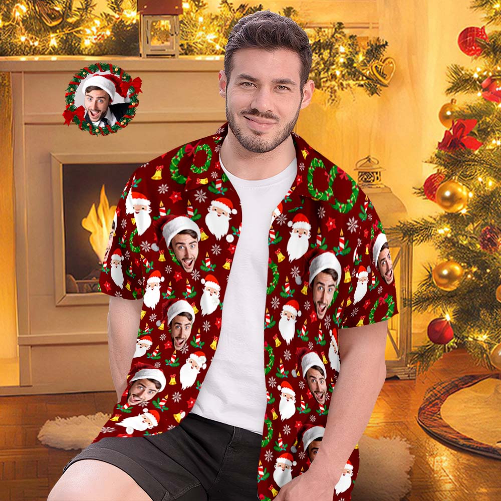 Custom Face Hawaiian Shirts Personalized Photo Gift Men's Christmas Shirts Merry Christmas Gift - MyFaceBoxer