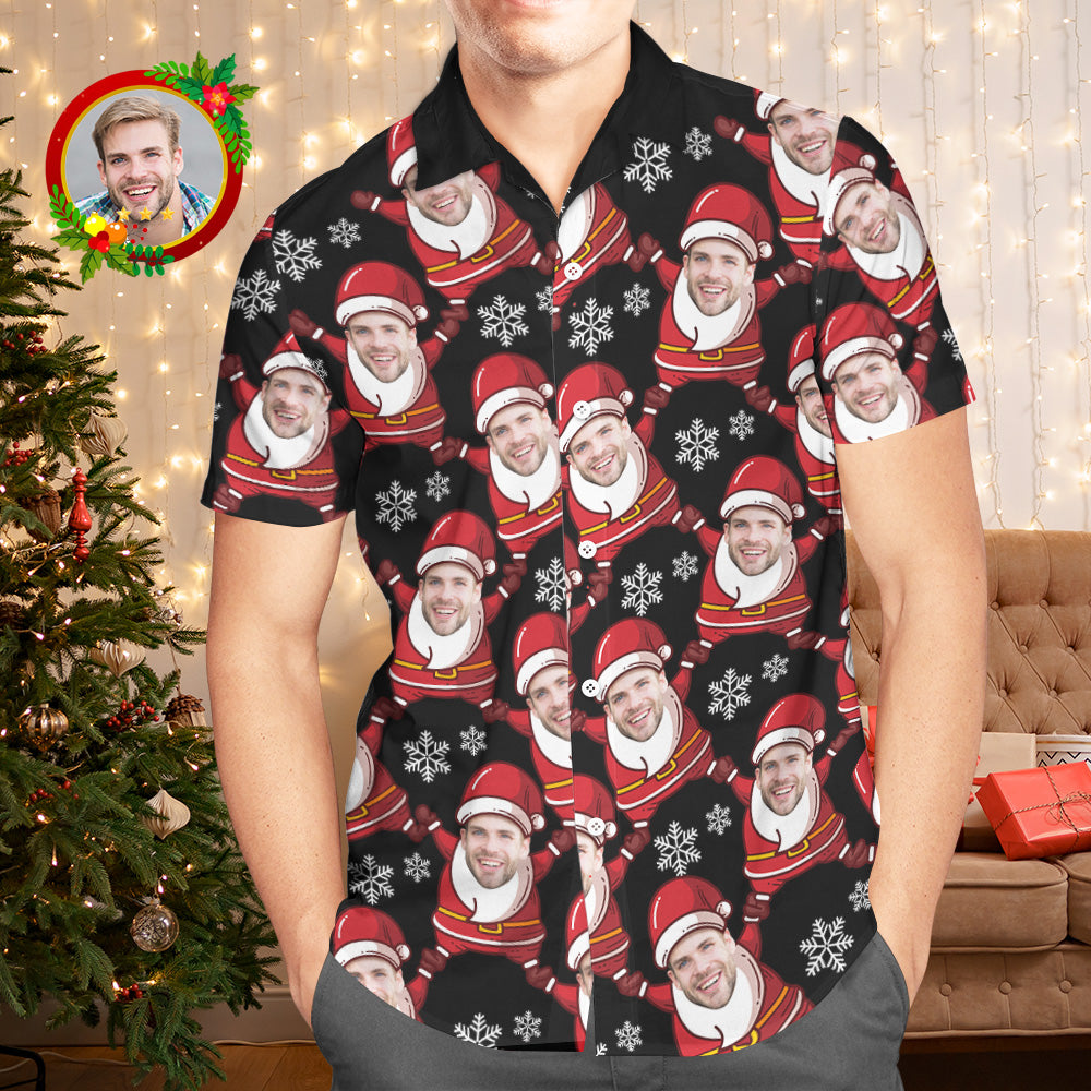 Custom Face Hawaiian Shirts Personalized Photo Gift Men's Christmas Shirts Santa Claus and Snowflake - MyFaceBoxer