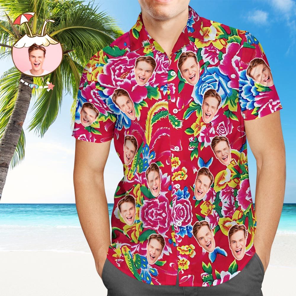 Custom Northeast Big Flower Hawaiian Shirts For Men - Chinese Dragon - MyFaceBoxer