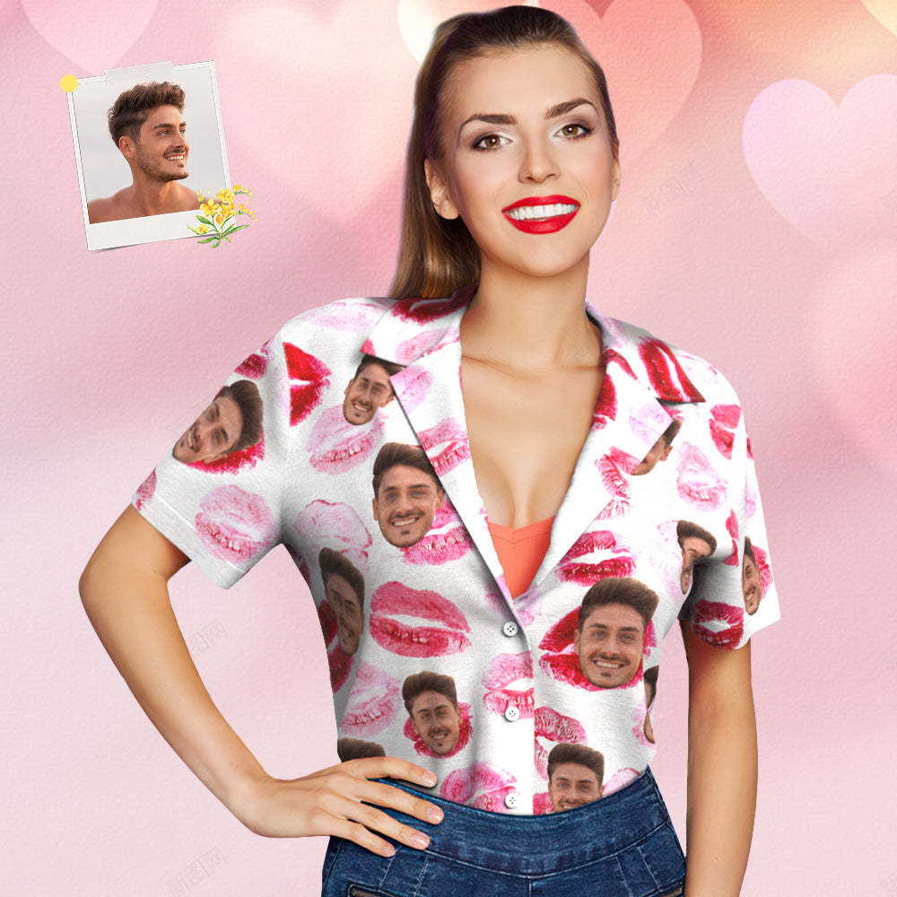 Custom Face Hawaiian Style Red lips Personalized Shirt Couple Outfit - MyFaceBoxer