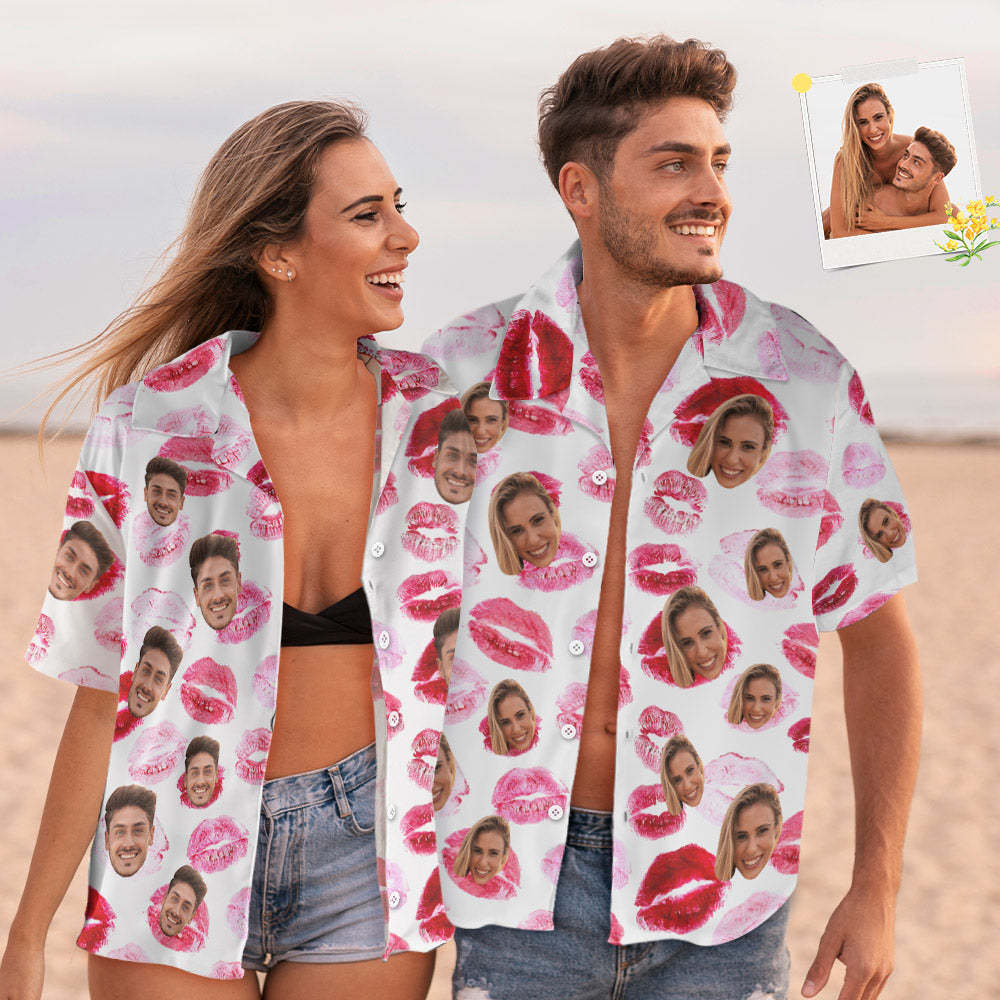 Custom Face Hawaiian Style Red lips Personalized Shirt Couple Outfit - MyFaceBoxer