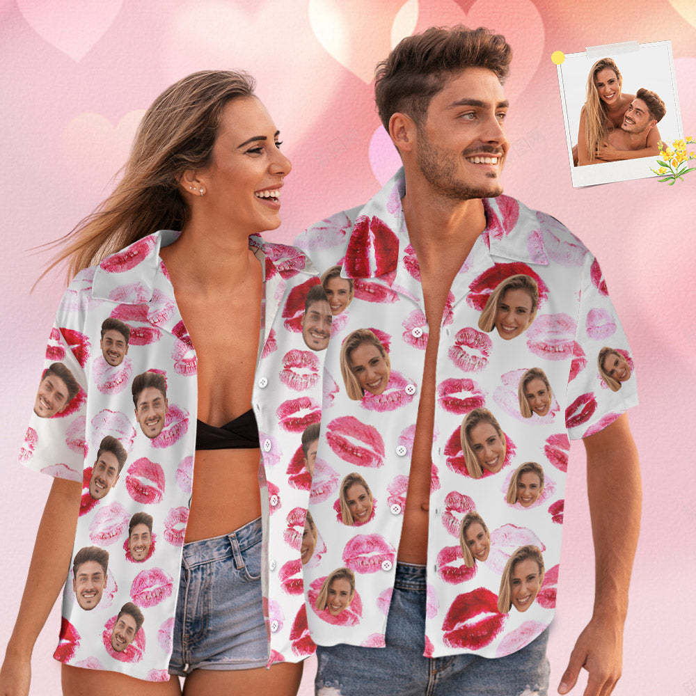 Custom Face Hawaiian Style Red lips Personalized Shirt Couple Outfit - MyFaceBoxer