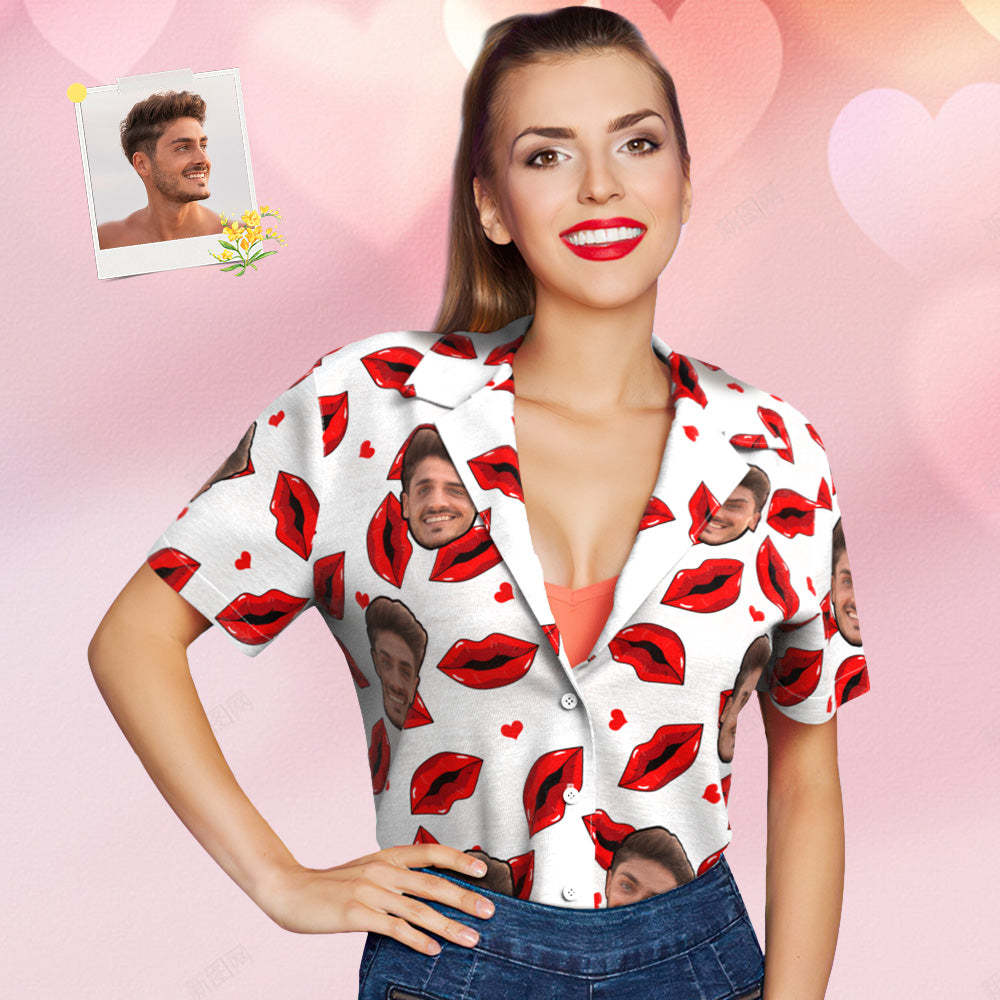 Custom Face Hawaiian Style Shirt Funny Red Lips Couple Outfit - MyFaceBoxer