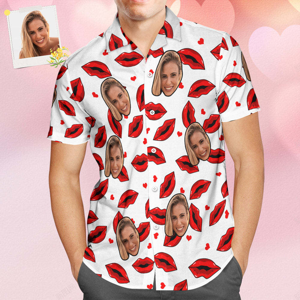 Custom Face Hawaiian Style Shirt Funny Red Lips Couple Outfit - MyFaceBoxer