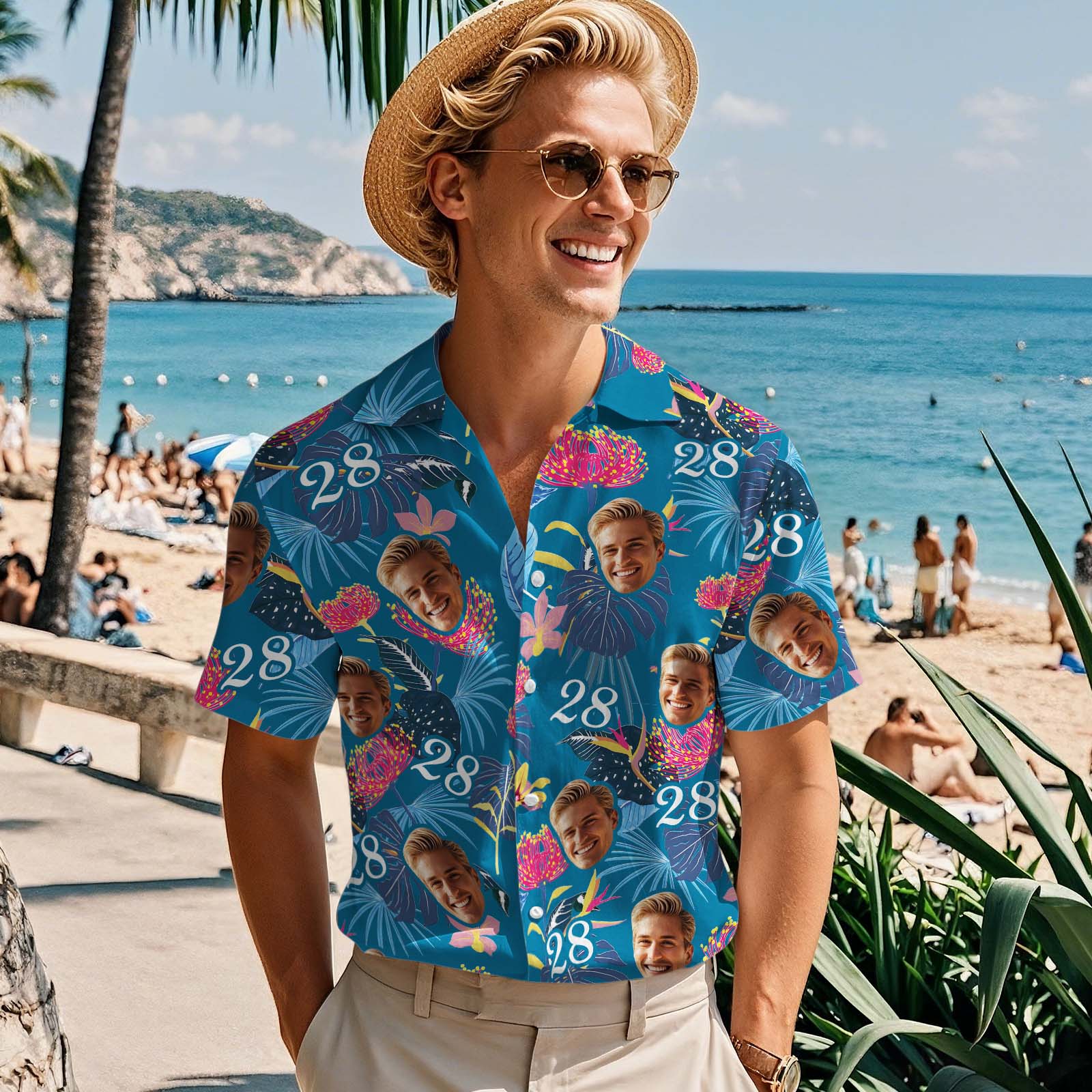 Custom Men's Hawaiian Shirt Personalized Birthday Face Aloha Shirt Gift for Him