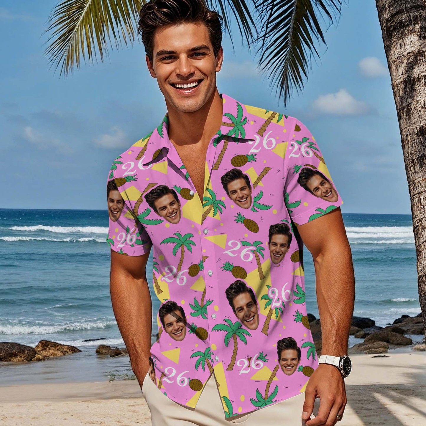 Custom Men's Birthday Hawaiian Shirt Personalized Face Aloha Shirt Gift for Him
