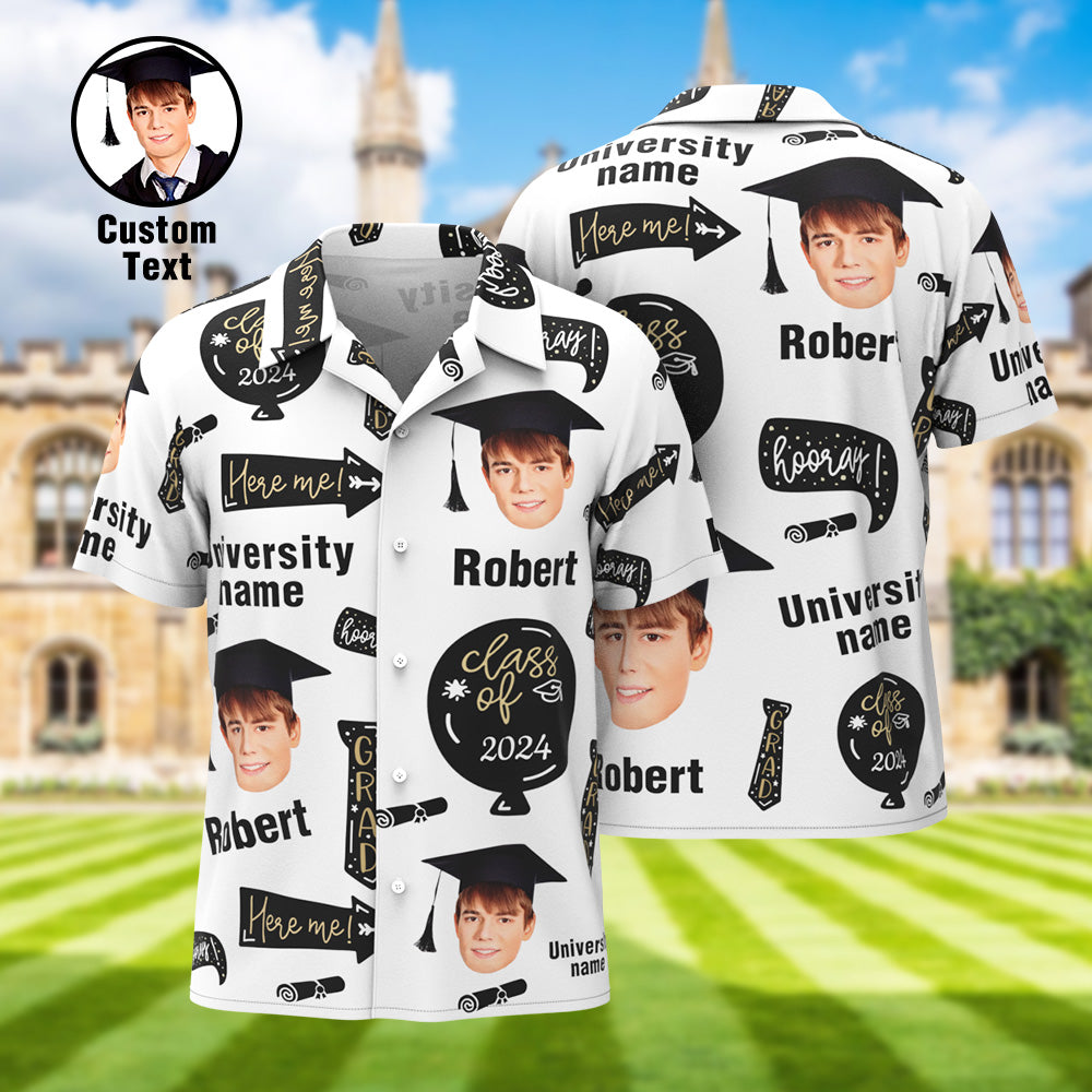 Custom Graduation Hawaiian Shirt with Face and University Name Personalized Graduation Party Men's Aloha Shirts - MyFaceBoxer