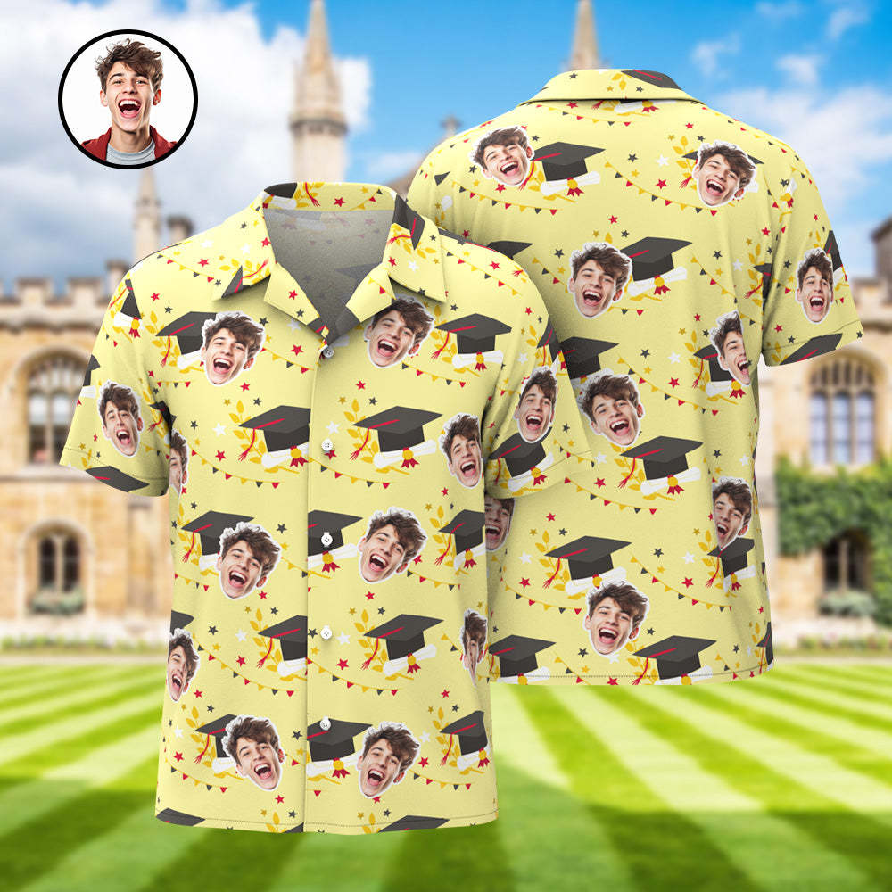 Custom Men's Hawaiian Shirt with Face and Name Personalized Graduation Party Aloha Shirts - MyFaceBoxer