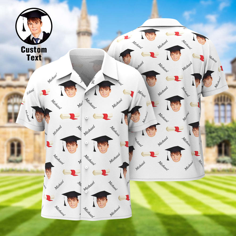 Custom Graduation Hawaiian Shirt with Face and Name Personalized Graduation Party Men's Aloha Shirts - MyFaceBoxer