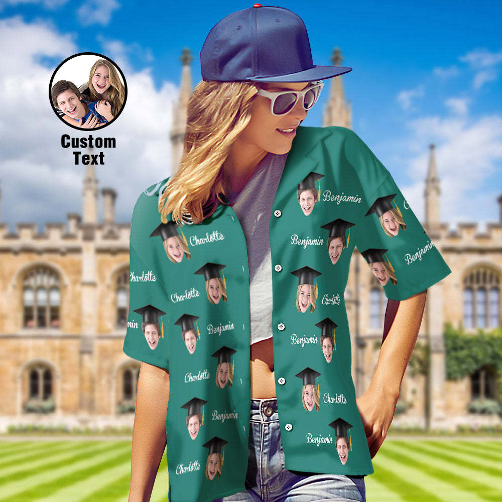 Custom Women's Hawaiian Shirt Personalized Face and Name Aloha Shirts for Graduation Party - MyFaceBoxer