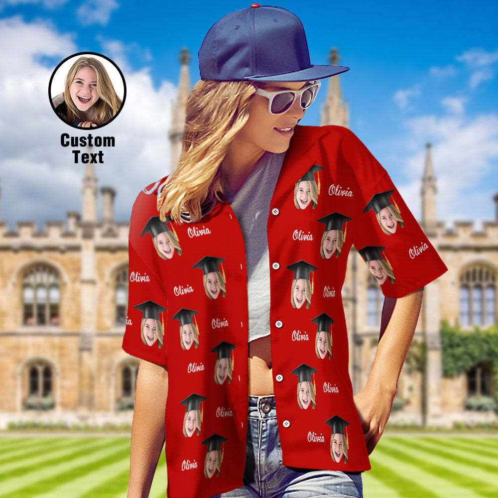 Custom Women's Hawaiian Shirt Personalized Face and Name Aloha Shirts for Graduation Party - MyFaceBoxer