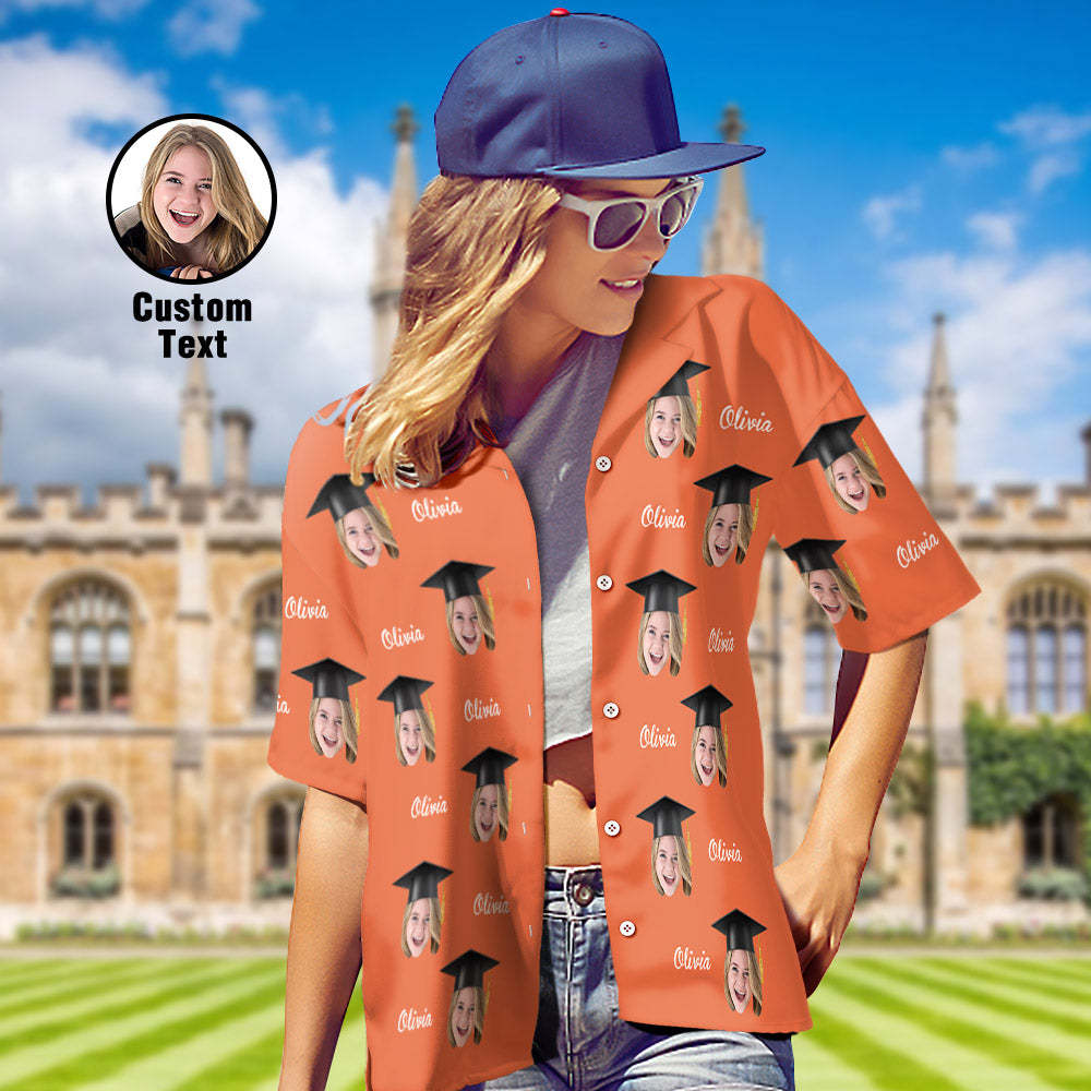 Custom Women's Hawaiian Shirt Personalized Face and Name Aloha Shirts for Graduation Party - MyFaceBoxer