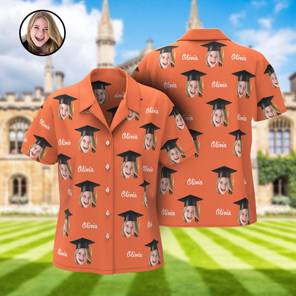 Custom Women's Hawaiian Shirt Personalized Face and Name Aloha Shirts for Graduation Party - MyFaceBoxer